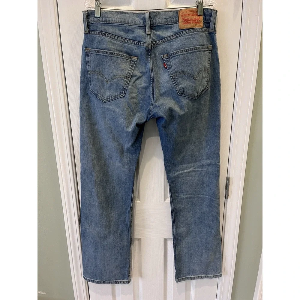 Levi's 527 Boot Cut Jeans Mens 34 X 32 Cowboy Ranch Rodeo Blank Tab Light Wash